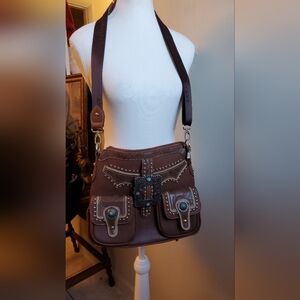 Montana West Brown Crossbody Bag with Embellishments